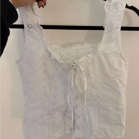SHEIN White Eyelet Lace-Up Top - Picture 2 of 2